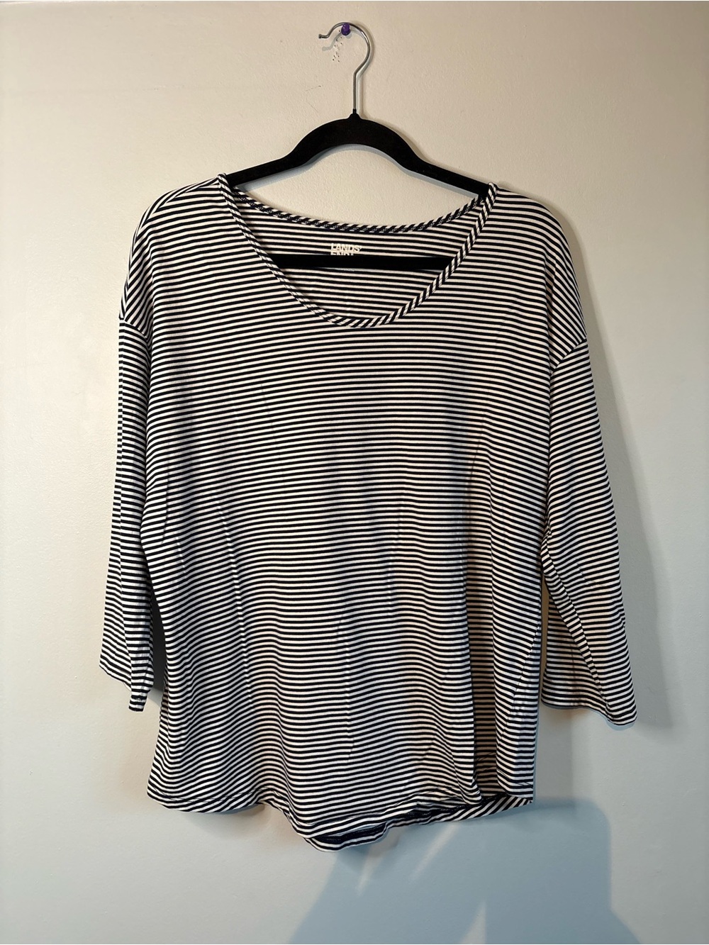 Lands' End Navy & White Striped V-Neck Long Sleeve Top